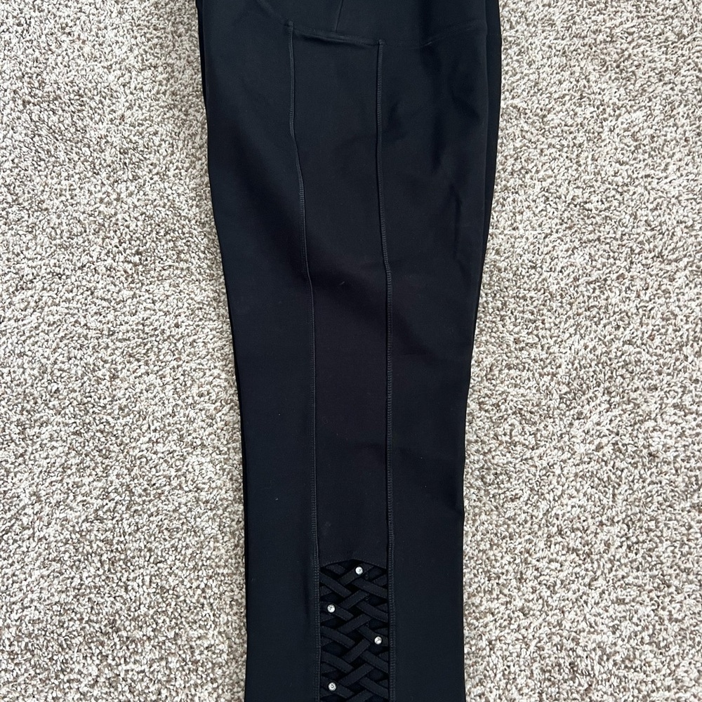 LUXE SLIMS Black CAPRI Pants with Bling leg Detail